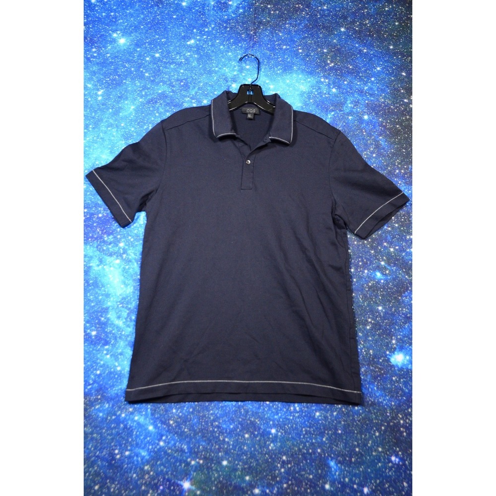 COS Polo Shirt Mens Small Navy‎ Blue Contrast Stitch Cotton Knit Casual